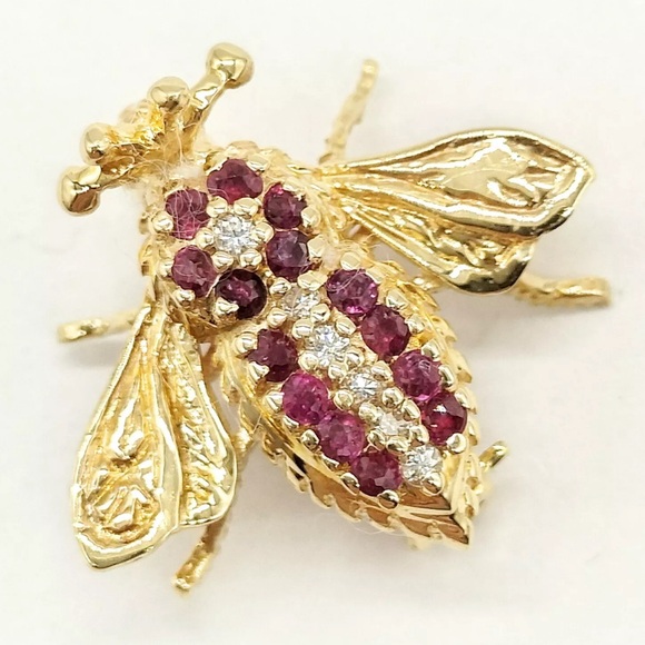 Stunning Natural Ruby and Diamonds on 14k Brooch Pin - Picture 2 of 8